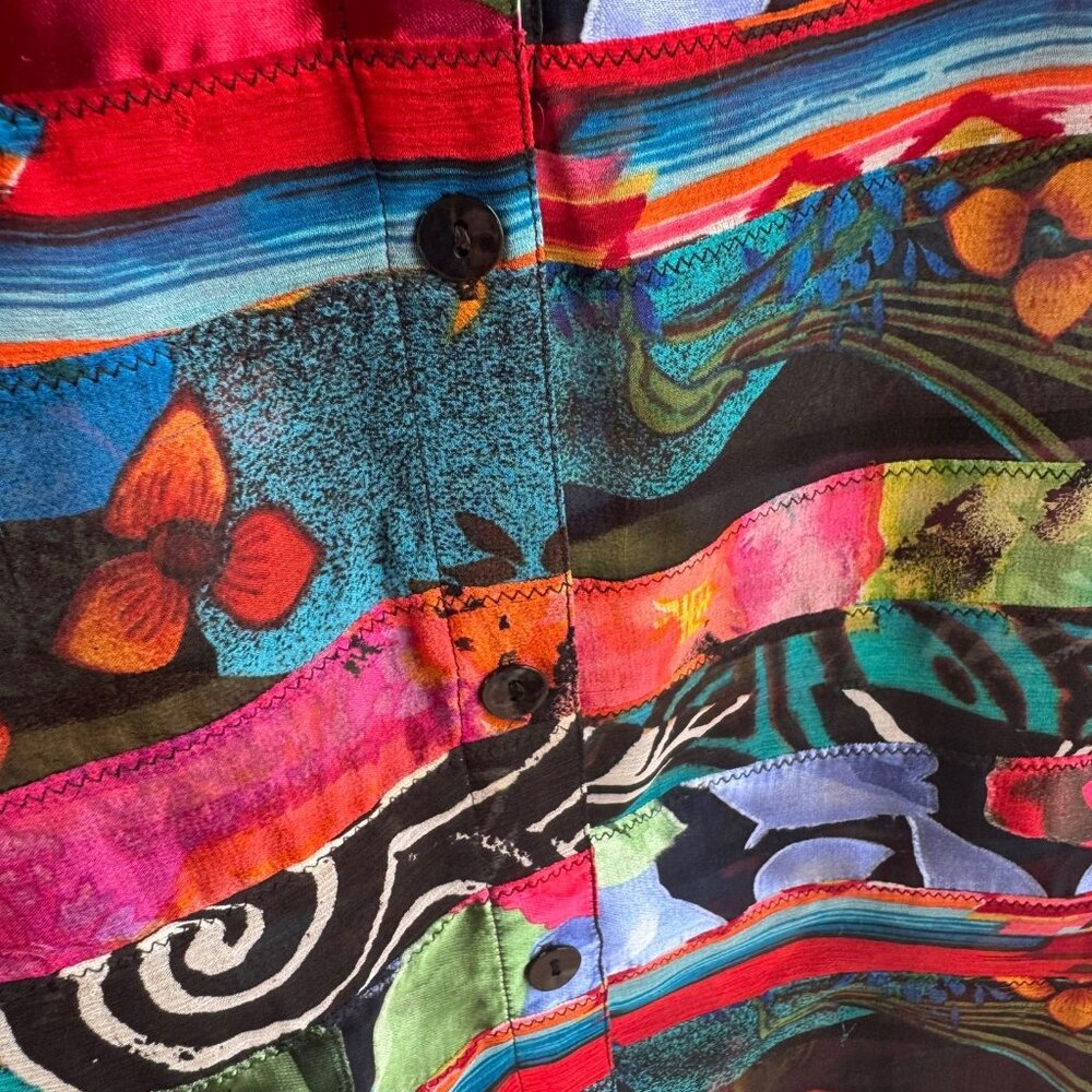 Chico's Silk Blend Patchwork Button Up Sheer Blou… - image 6